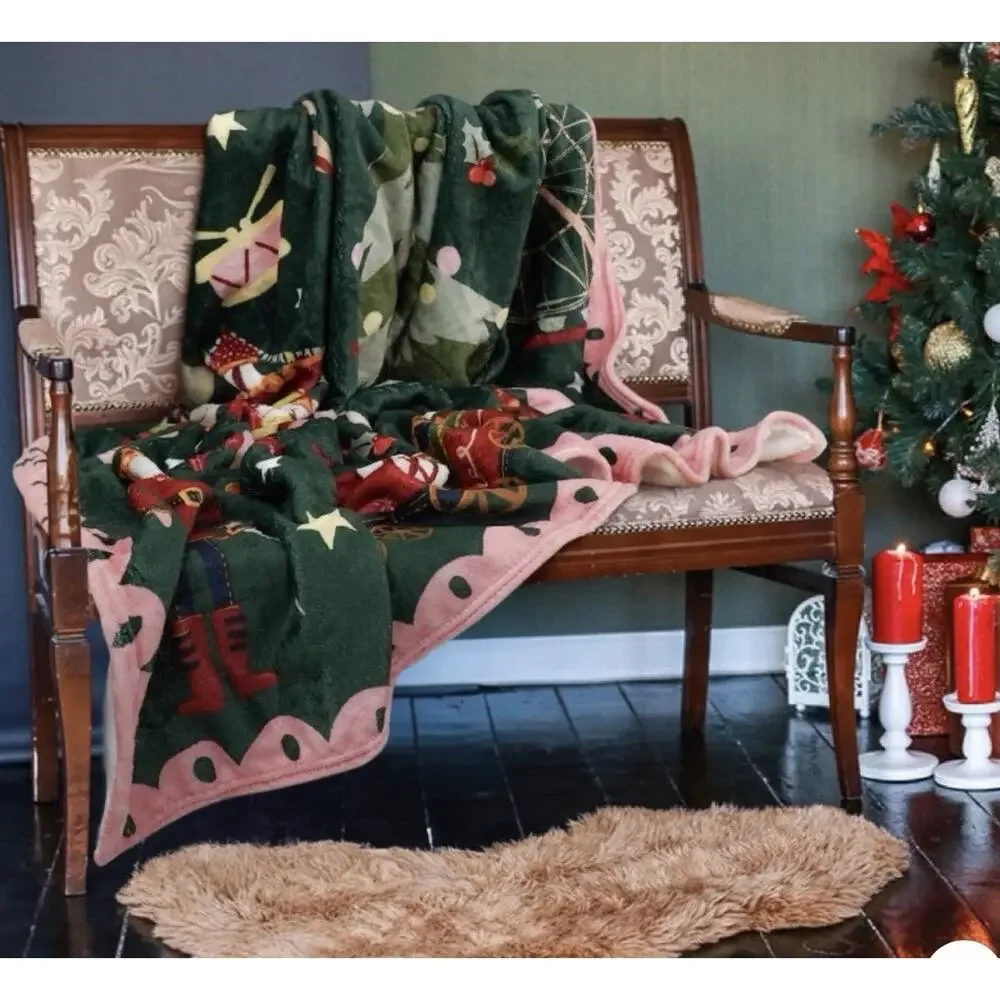 Nutcracker Christmas Throw Blanket- Ultra Soft, Green 50x60” New